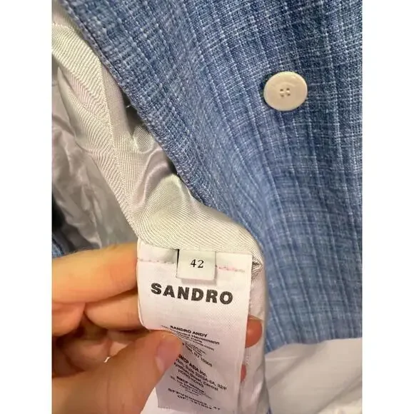 Sandro Blue Nars Blazer Size 42 Missing Buttons w/ Hole & Stains